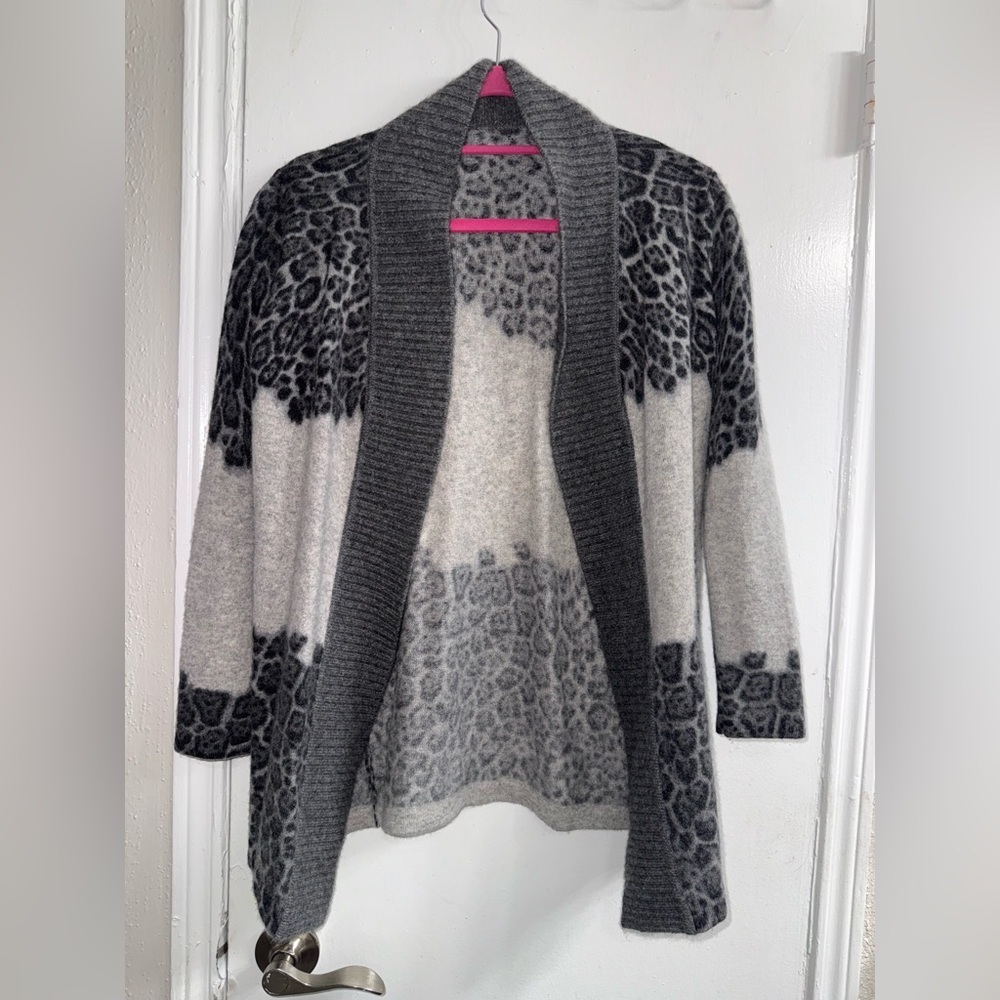 Saks Fifth Avenue leopard print open-front cashmere cardigan size S